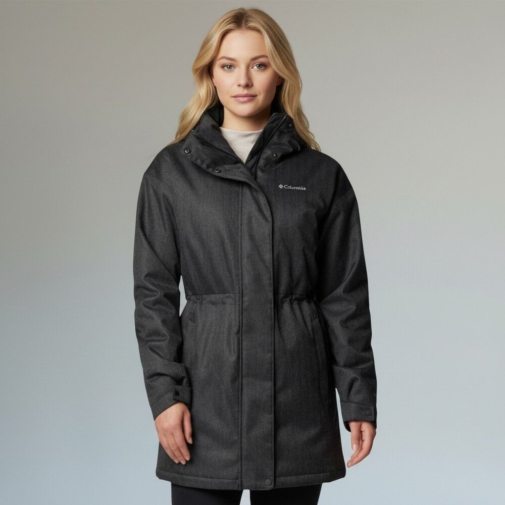 New Columbia Portland Point Parka Women's XS Black Herringbone Hooded Jacket - Picture 2 of 15